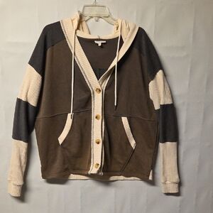 easel Contrast Hooded Sweatshirt in Brown and Cream